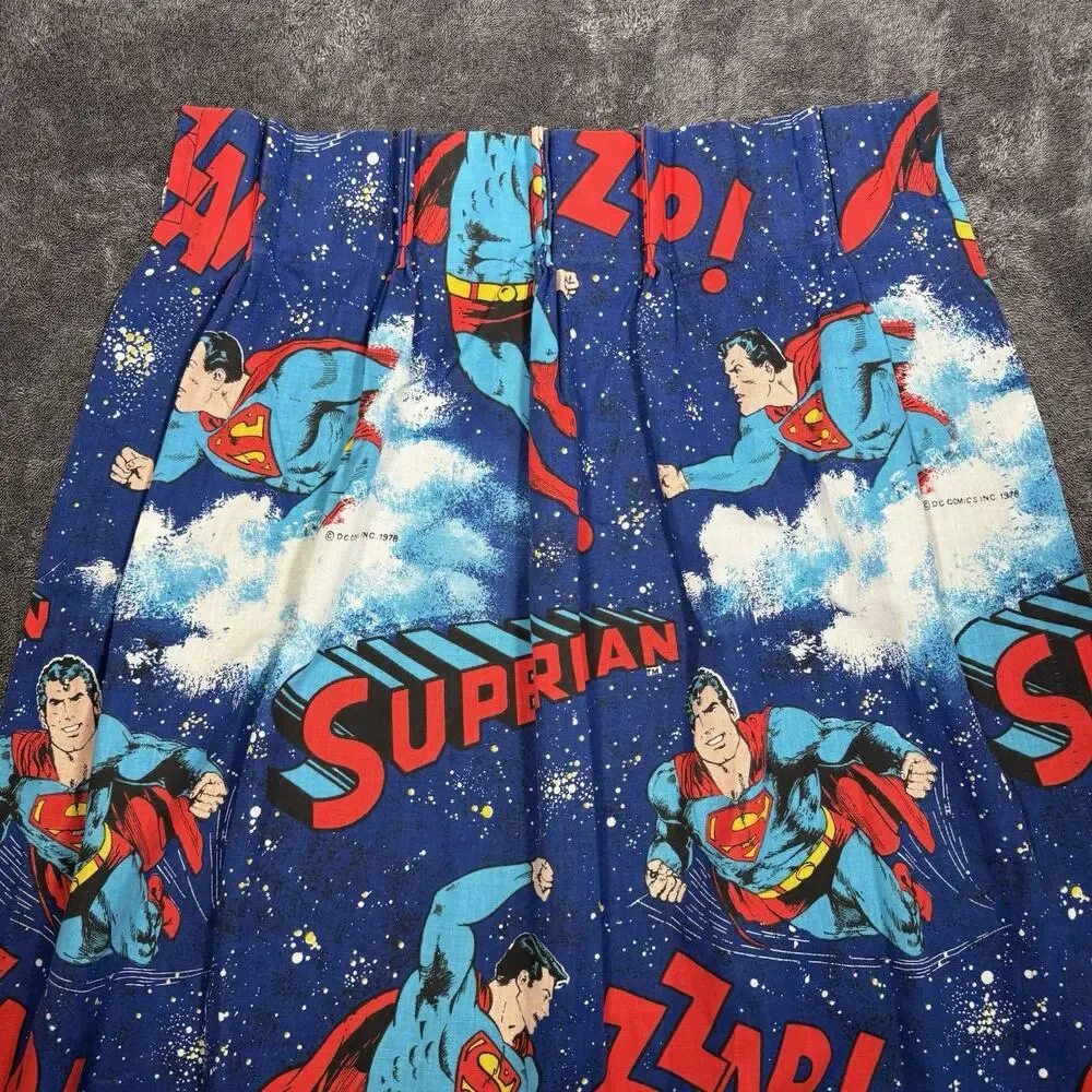 Superman Curtains Pair Vintage DC Comics Lined Navy Red 54x68 Each